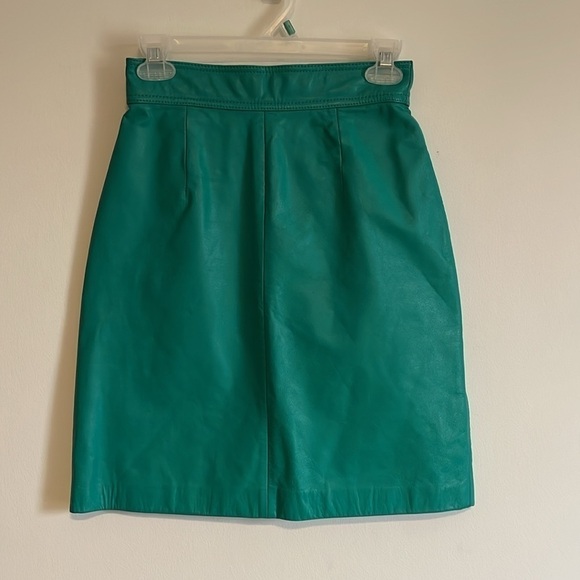 Retro 80s Leather Skirt Teal Mini 6 90s Max Edgy Glam Rock VTG Yucatán Bay - Picture 1 of 15